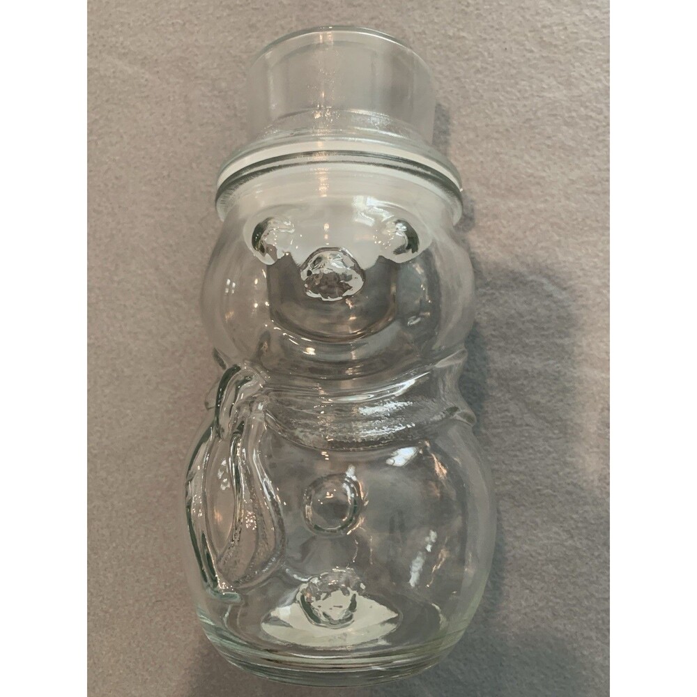 Libbey Clear Glass Snowman Candy Jar Sealed Lid Seal Winter Christmas Mexico